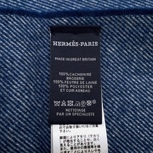 将图像加载到图库查看器中，HERMES College Denim Pattern Embroidery Patch Scarf BlueH259121S 01 Cashmere100%
