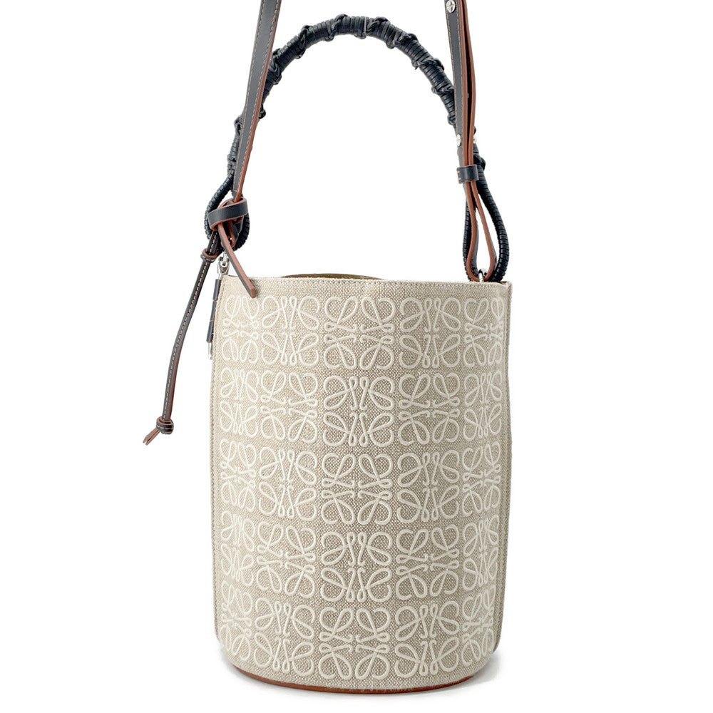 LOEWE Gate Bucket Bag Anagram 2WAY Handbag Beige/BlackA650Z85X11 Canvas Leather