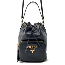 将图像加载到图库查看器中，PRADA Duet Drawstring Bag Shoulder Bag Black1BH038 Soft Calf Leather
