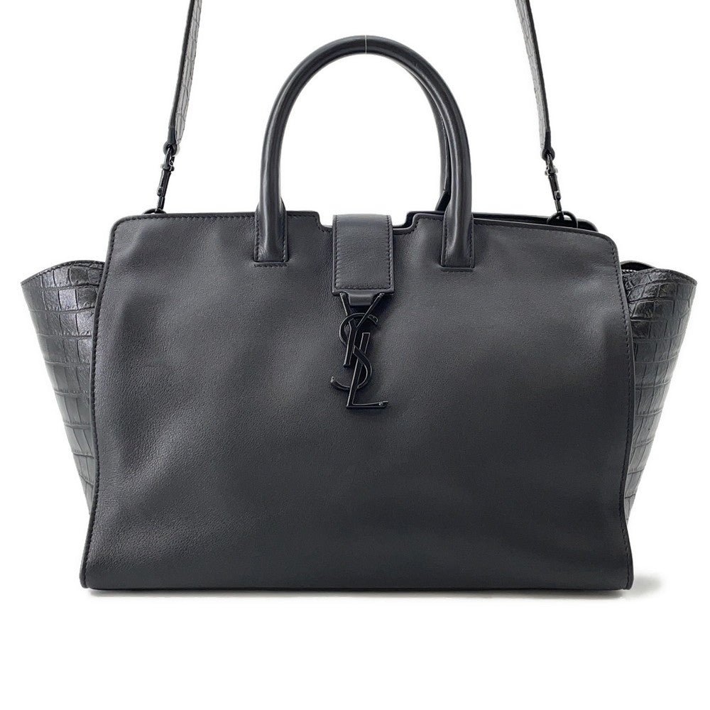 SAINT LAURENT PARIS Downtown Cabas 2-Way Handbag Black436832 Crocodile Embossed Leather