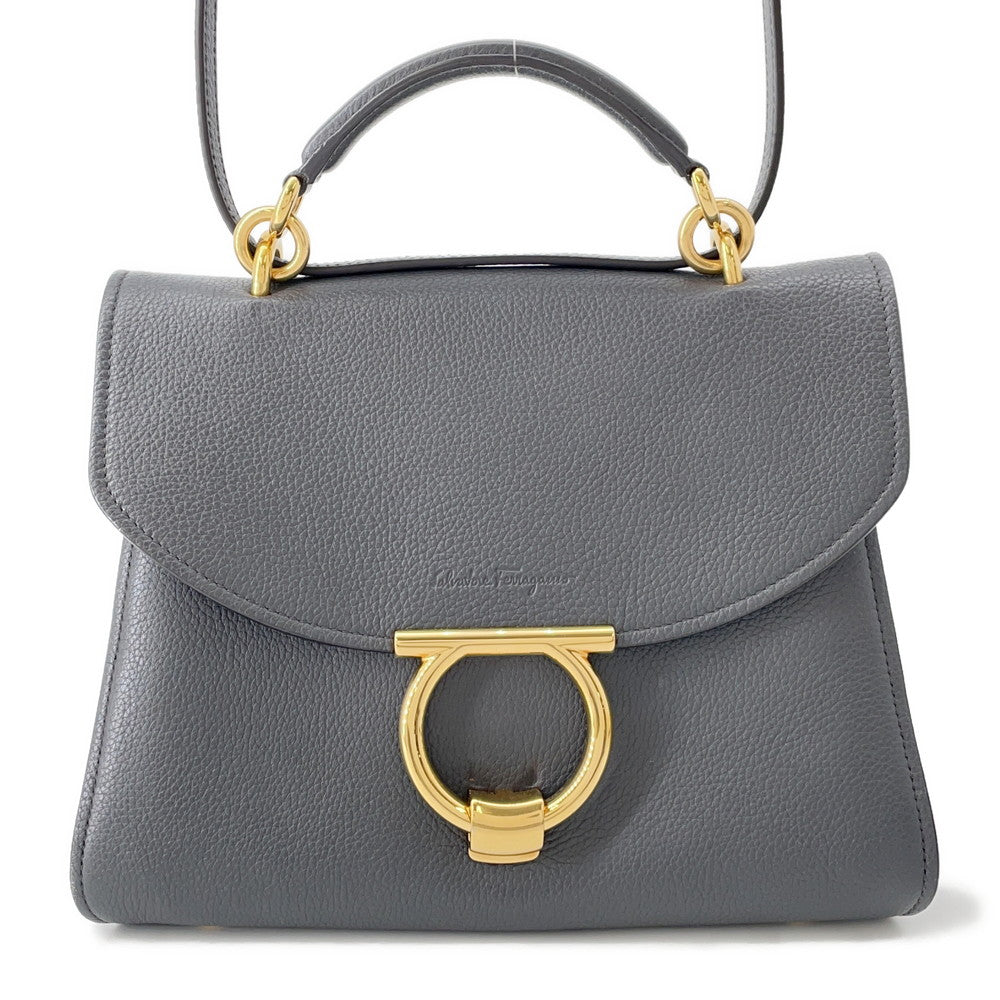 Ferragamo Gancini Margot 2-Way Handbag Gray21H493 Leather