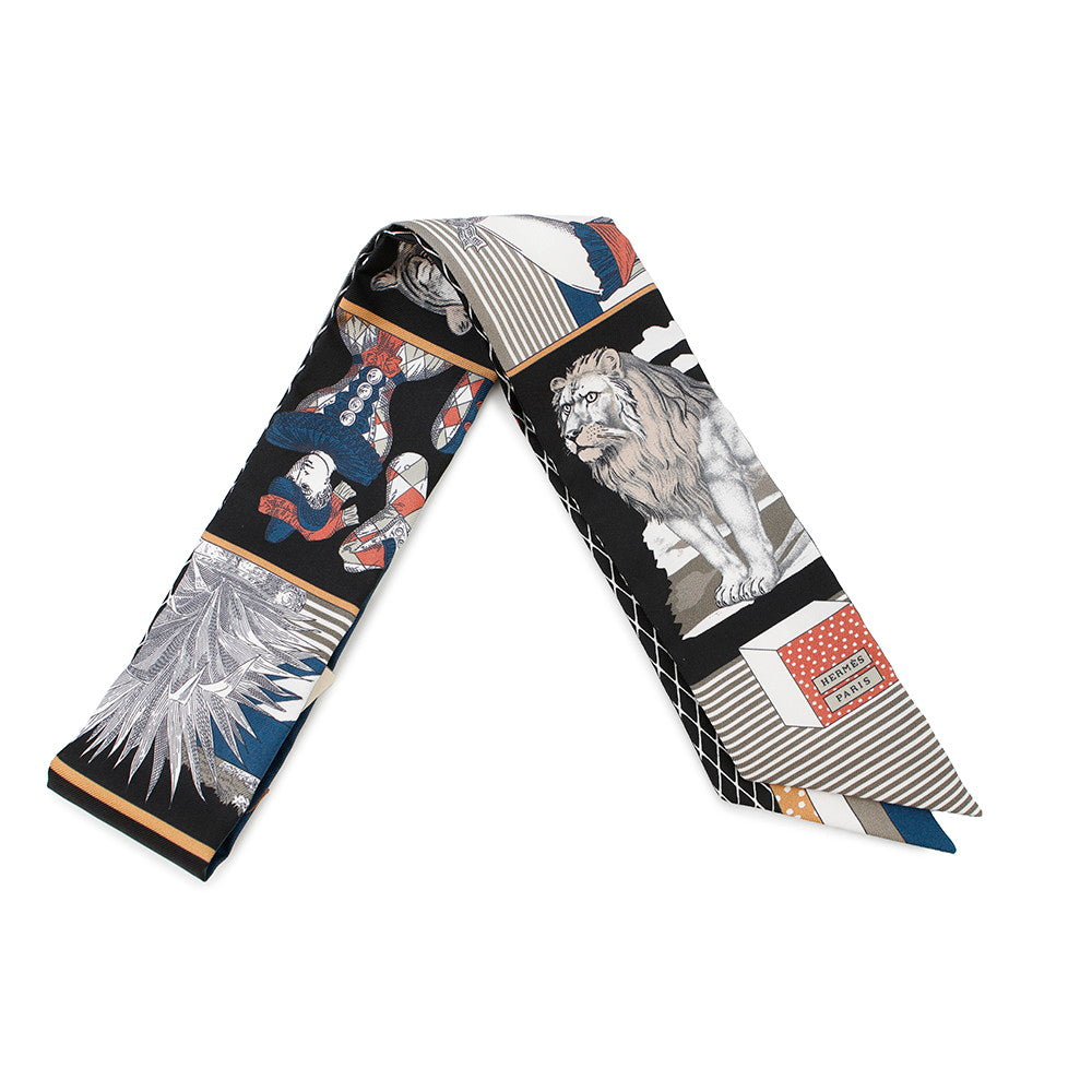 HERMES Twilly Grand Theater Nouveau Black/Etoupe/Terracotta Silk100%