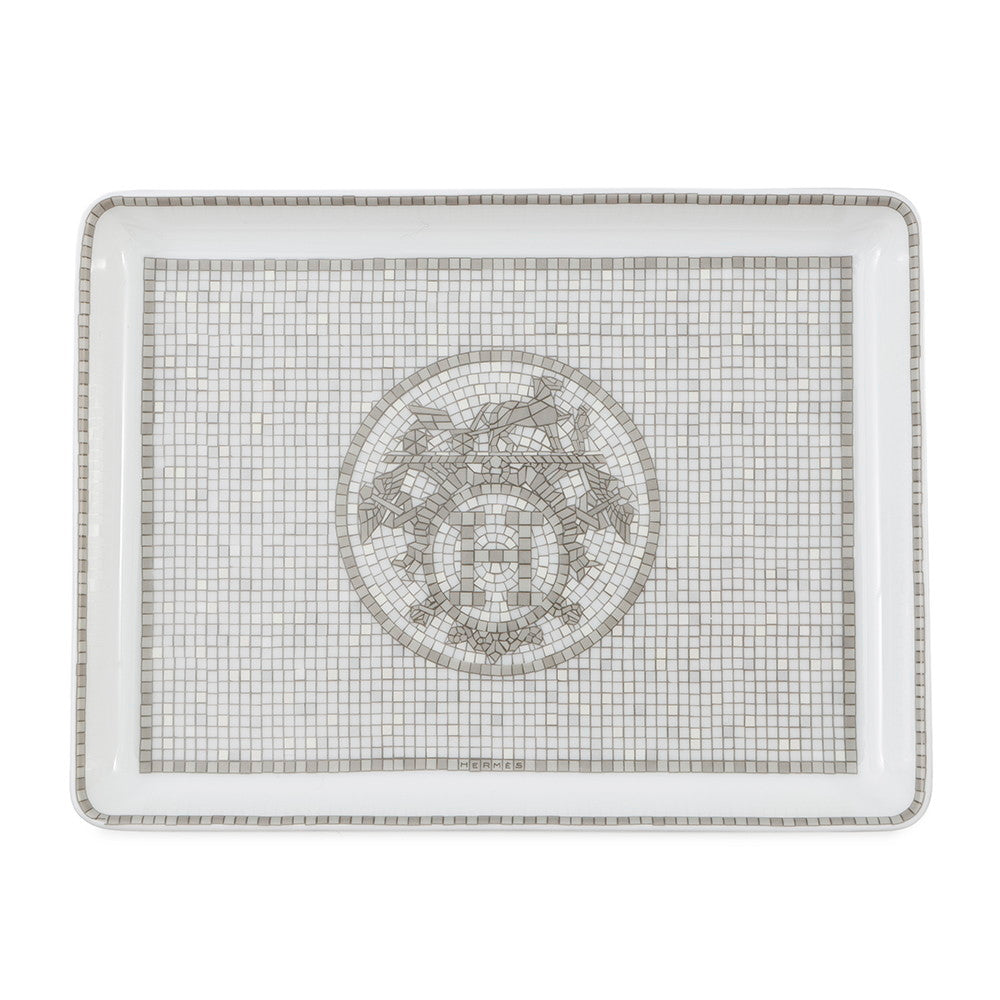 HERMES Mosaique 24 tray PlatinumP035089P Porcelain Size PM