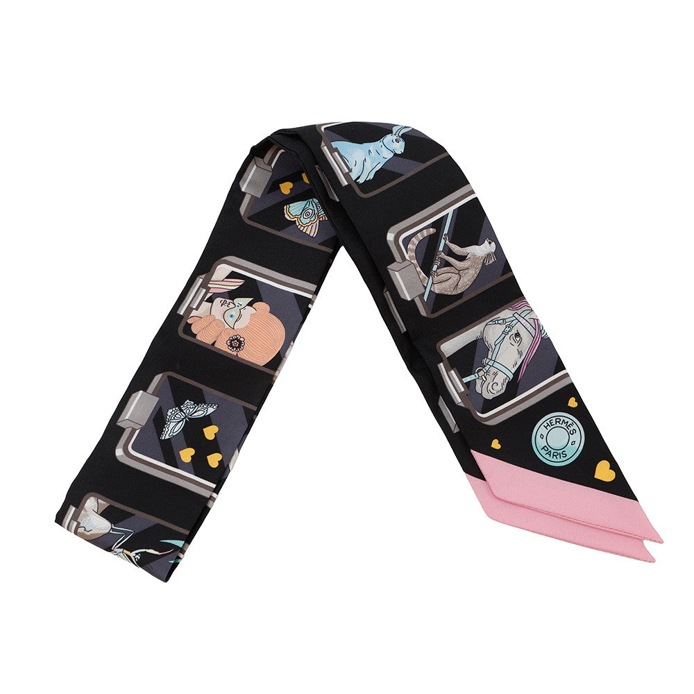 HERMES Twilly HERMES STORY Black/Grease/Rose Silk100%