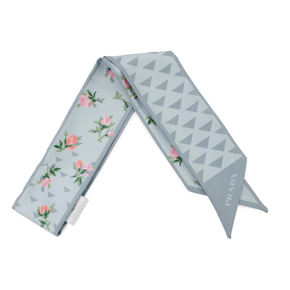 PRADA Printed Silk Twill Skinny Scarf Pearl Grey1FF008 Silk100%