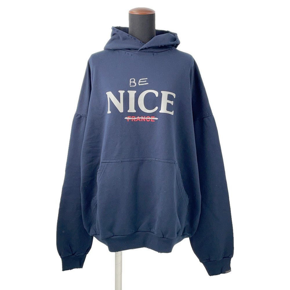 BALENCIAGA Vintage-processed hoodie Size 1 Navy761458 Cotton100%