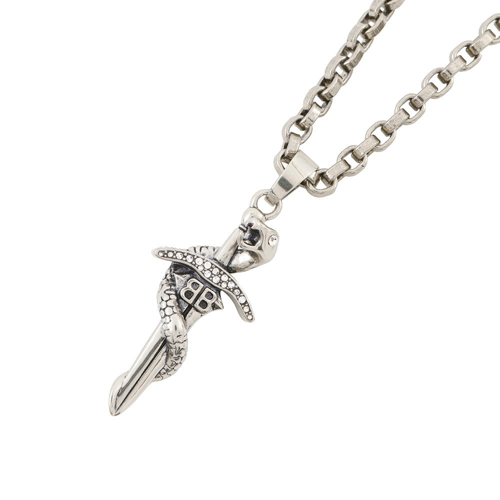 BALENCIAGA Goth Snake Sword Necklace820150 Metal Rhinestone
