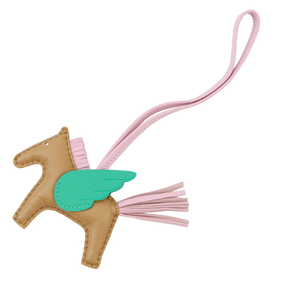 HERMES Rodeo Pegasus Bag Charm Chai/Mauve Sylvestre/Menthe Lambskin Size PM