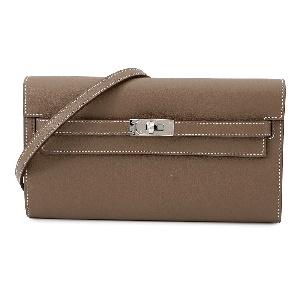 HERMES Kelly wallet long to go Etoupe Evercolor