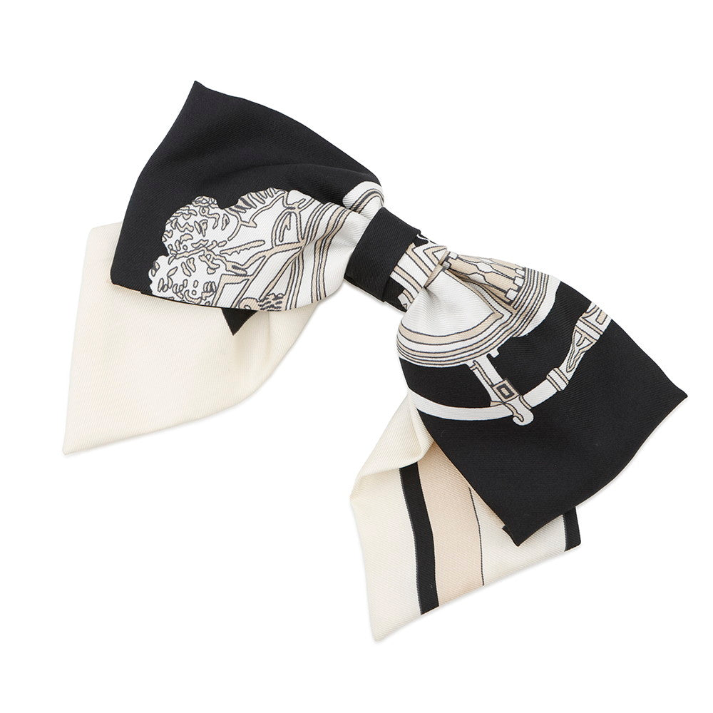 HERMES Grenelle EX-LIBRIS Barrette White/Black Silk100%