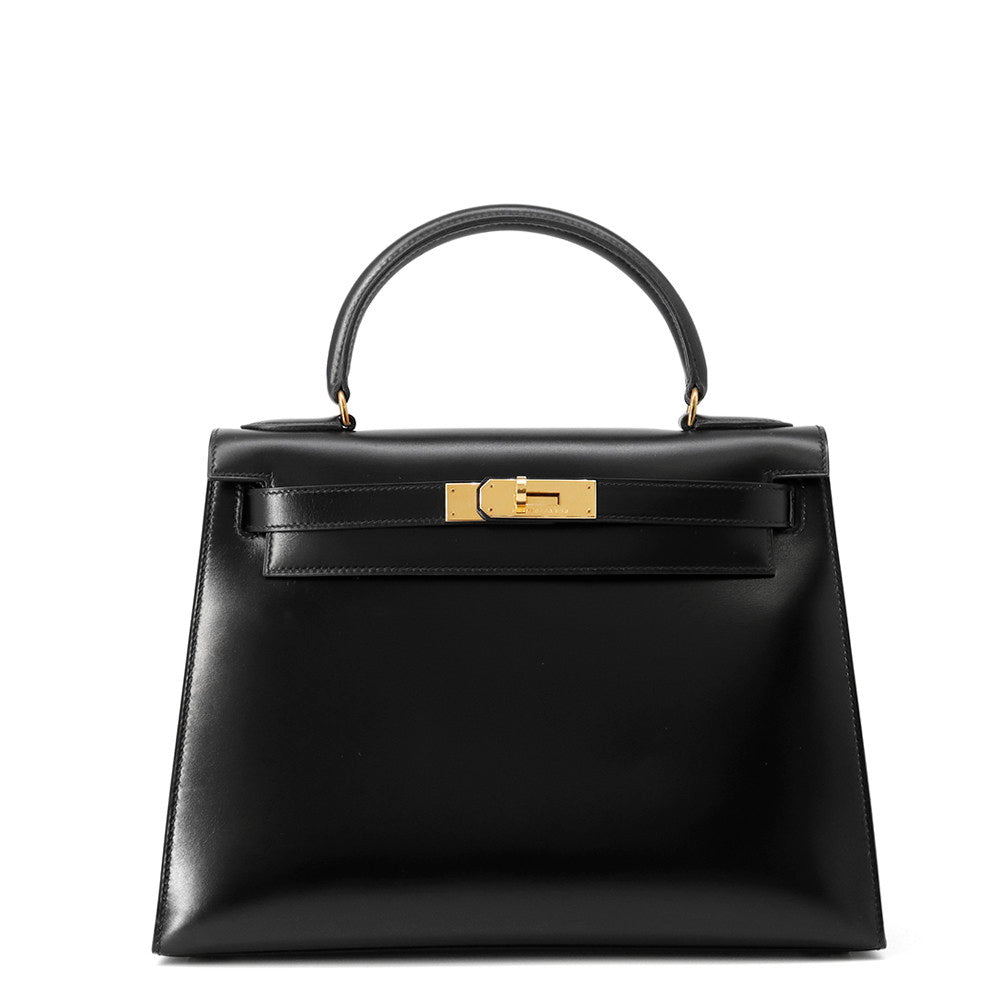 HERMES Kelly Sellier Black Box Calf Leather Size 28