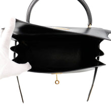 将图像加载到图库查看器中，HERMES Kelly Sellier Black Box Calf Leather Size 28
