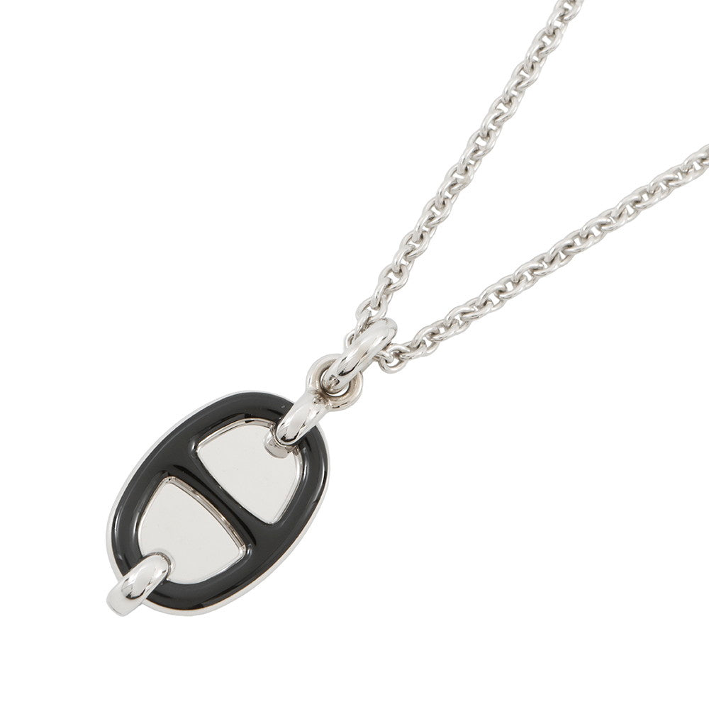 HERMES Mini Maillon Necklace Size PM Black Lacquer Metal