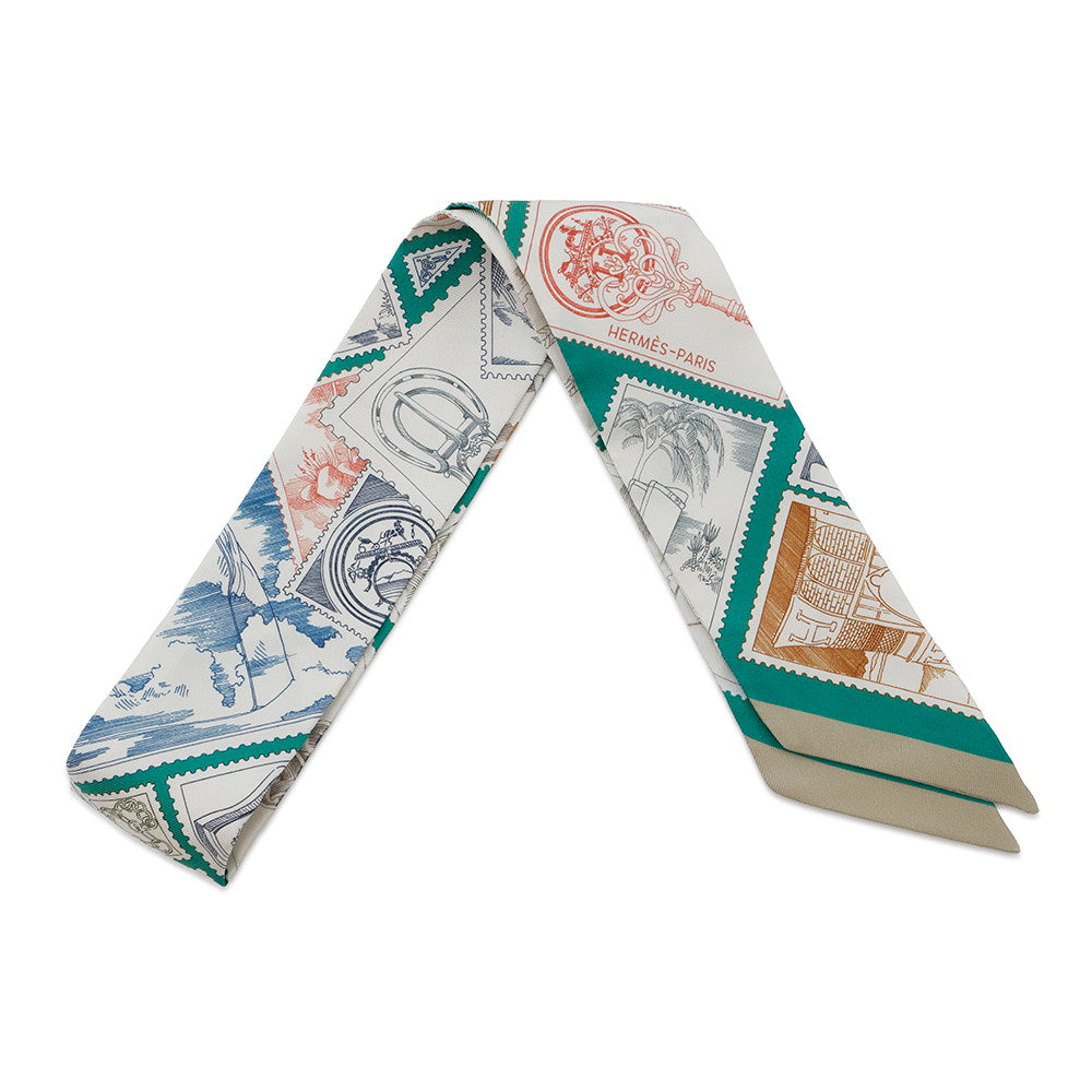 HERMES The Philatelist of the Fauve Green/Noisette/Blue Silk100%