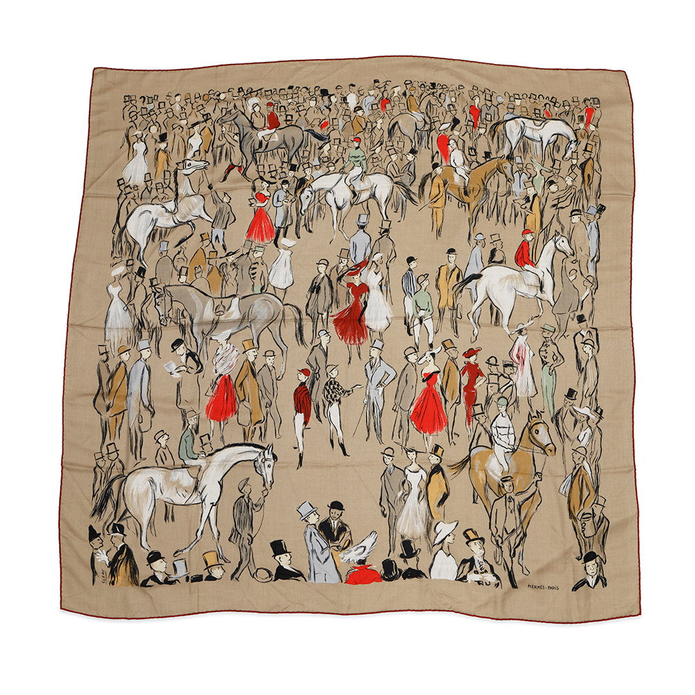 HERMES Carre Jean Paddock Size 140 Beige/Corail/Natural Cashmere70% Silk30%