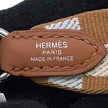 Load image into Gallery viewer, HERMES Bandouliere Sangle Maxi Quadrille Chai/Nata/Blue Brume/Gold Canvas Swift Leather Size 1&quot;/41.3&quot;
