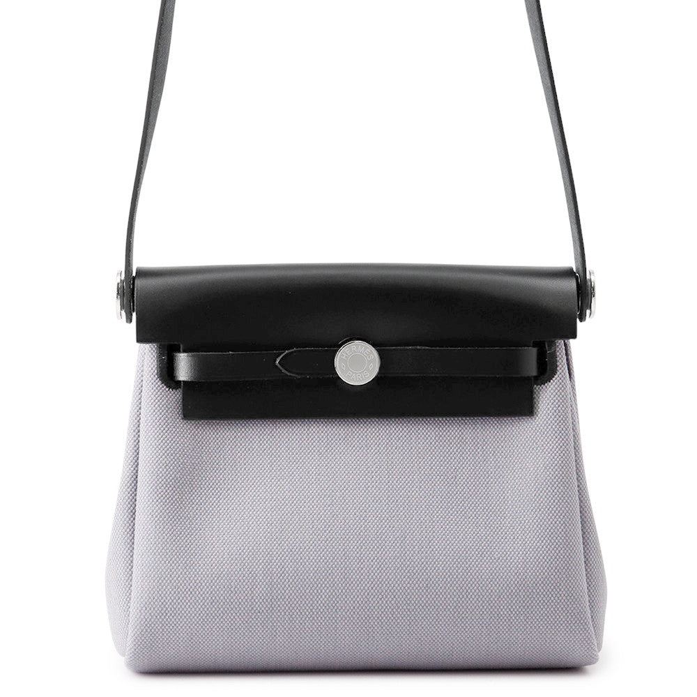 HERMES Herbag zip Black/Green Pantan Toile Military Vache Hunter Leather Size Mini