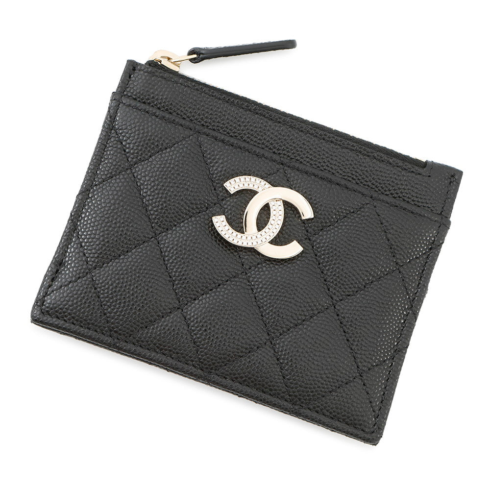 CHANEL CC Logo Card Case BlackAP3139 Caviar Leather/Rhinestone