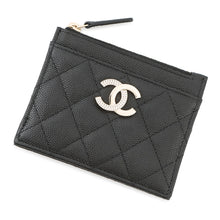 将图像加载到图库查看器中，CHANEL CC Logo Card Case BlackAP3139 Caviar Leather/Rhinestone
