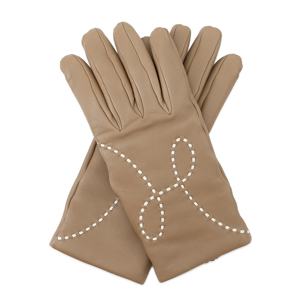 HERMES H logo glove Size 7 Beige Lambskin