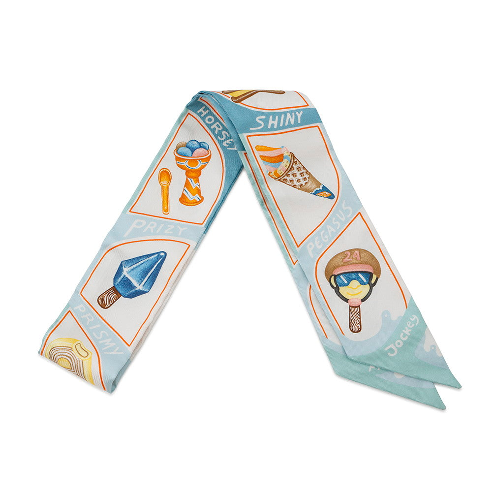 HERMES Twilly Funny Ice Cream Aqua/Orange/Yellow Silk100%
