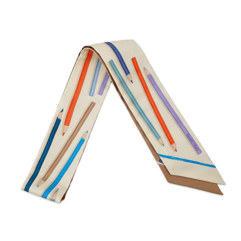 HERMES Twilly A VOS CRAYONS Come on, get your colored pencils out! Vanille/Violet/White/Multicolor Silk100%