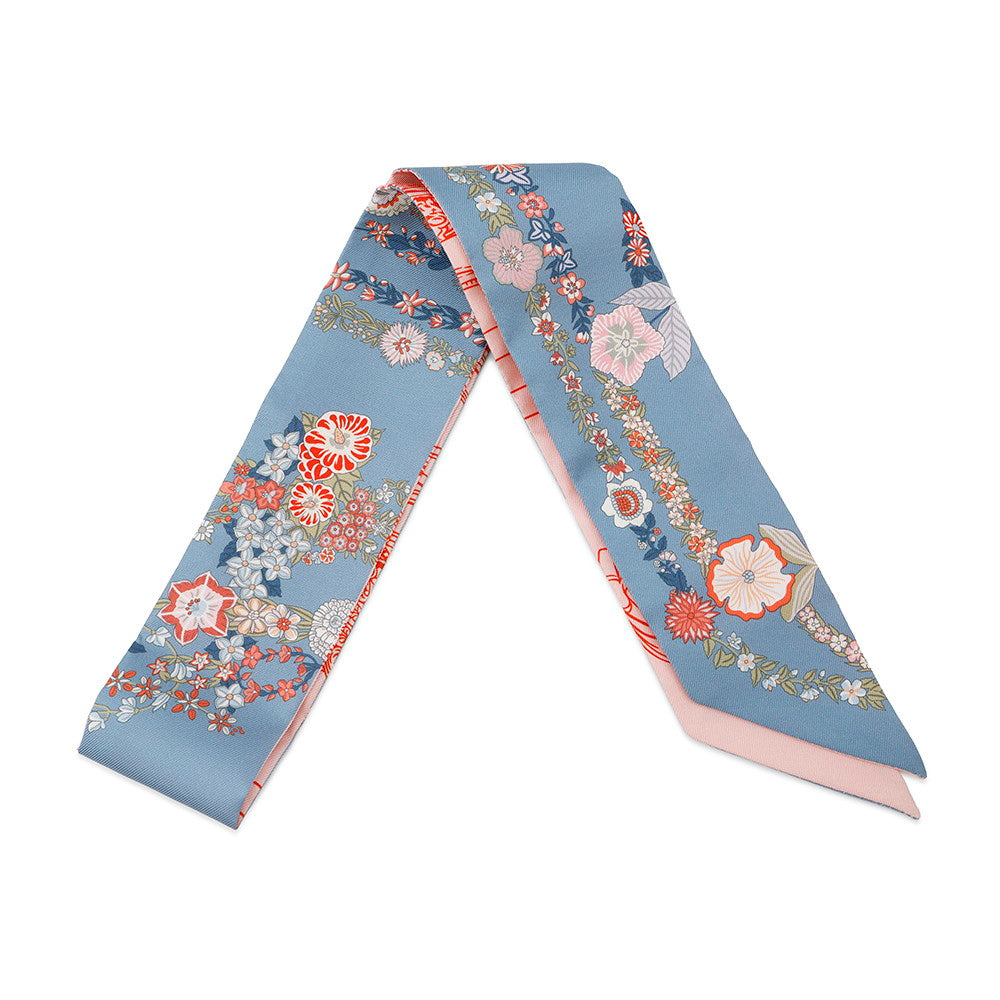 HERMES Twilly BRIDES DE GALA Blue Jean/Pink/Salmon Silk100%