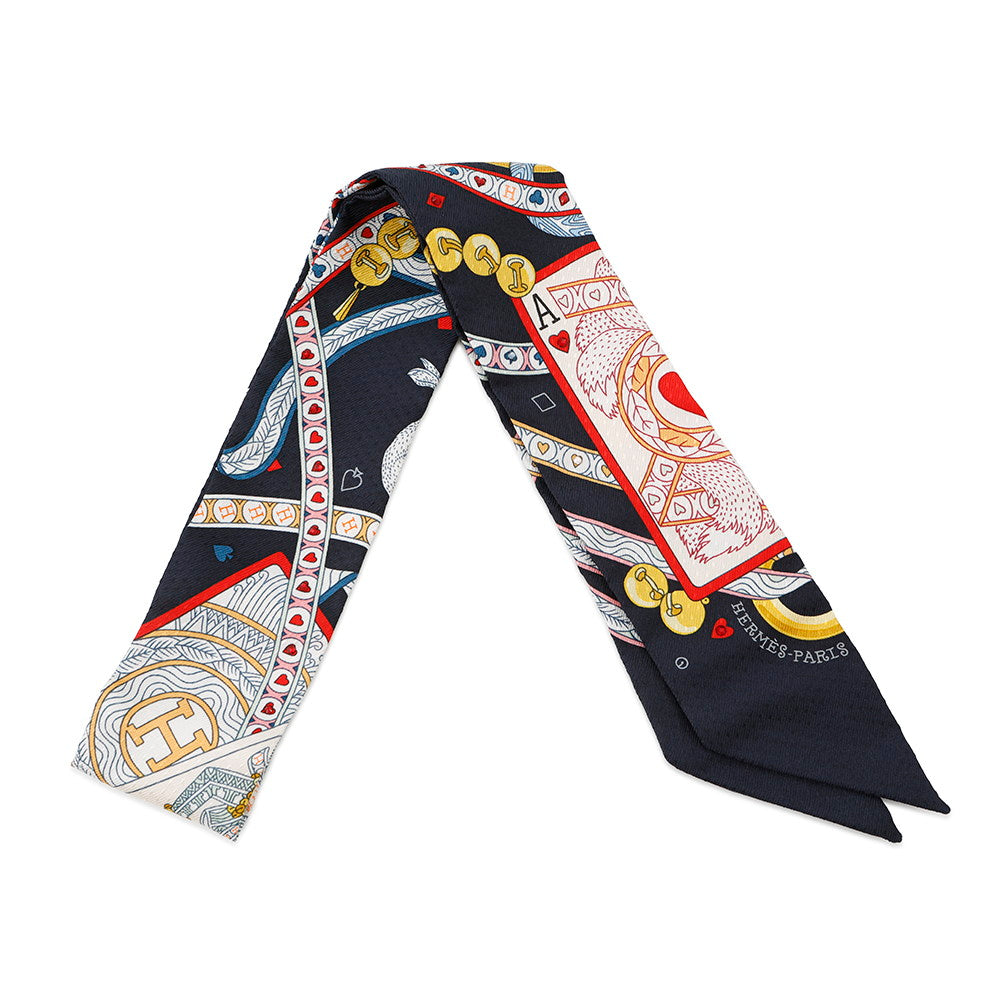 HERMES Twilly Queen of Hearts Dame de Coeur Black//Rouge/Gold Silk100%