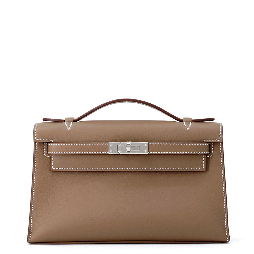 HERMES PochetteKelly Etoupe Swift Leather