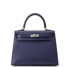 将图像加载到图库查看器中，HERMES Kelly Sellier Blue Encre Veau Madame Size 25
