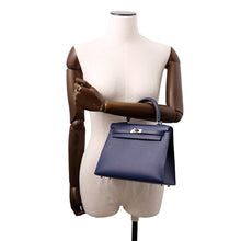 将图像加载到图库查看器中，HERMES Kelly Sellier Blue Encre Veau Madame Size 25
