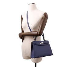 将图像加载到图库查看器中，HERMES Kelly Sellier Blue Encre Veau Madame Size 25
