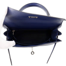 将图像加载到图库查看器中，HERMES Kelly Sellier Blue Encre Veau Madame Size 25
