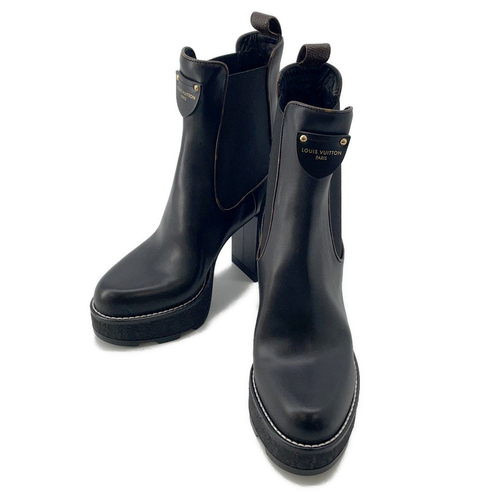 LOUIS VUITTON LV Beaubourg EncreBoots Black1AABB5 Calf Leather Monogram Size 37