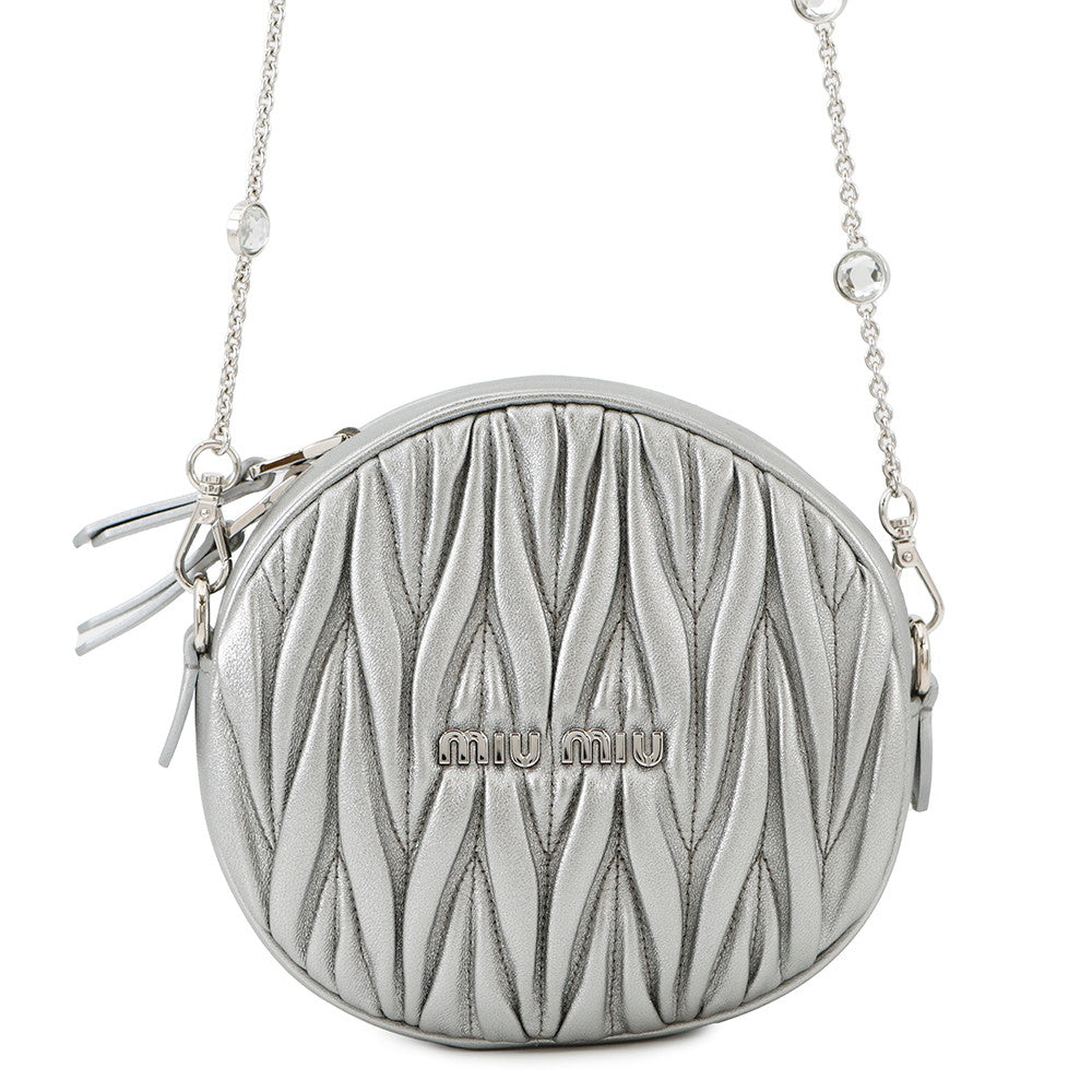 MIUMIU Matelassé Round Shoulder Bag Silver5BH191 Leather