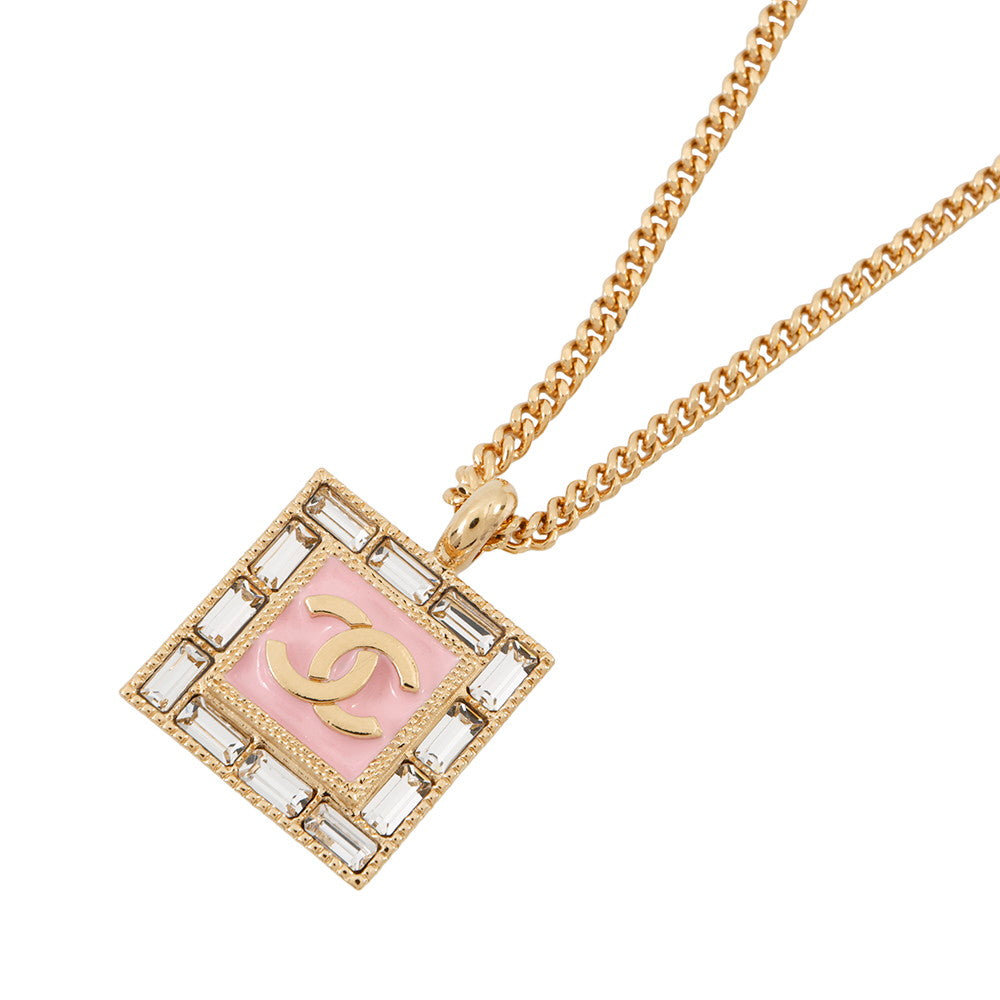 CHANEL CC Logo Rhinestone Necklace Pink/Gold Gold Plated Rhinestone