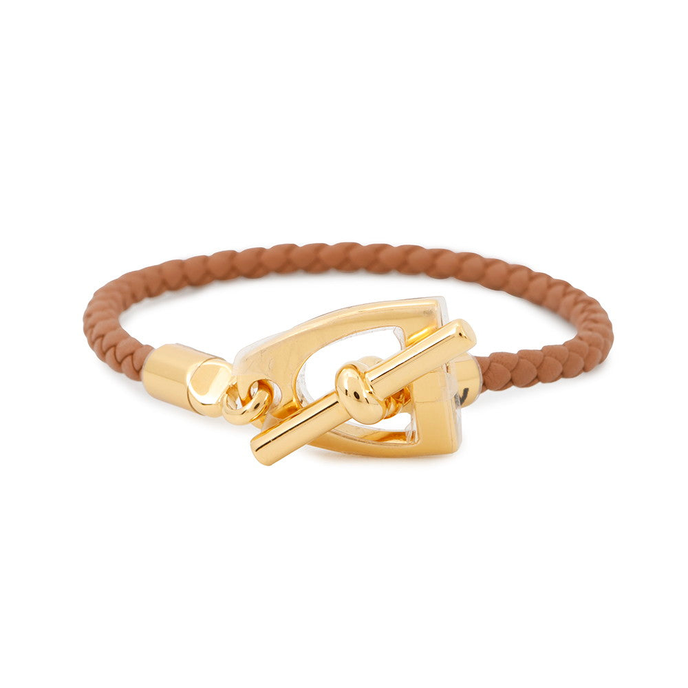 HERMES Etrier Bracelet Size T2 Gold Swift Leather