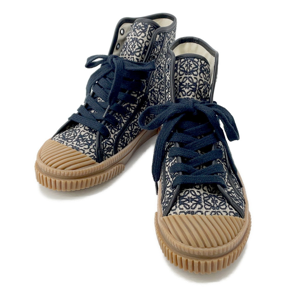 LOEWE Anagram High-Top Sneakers Beige/Navy Canvas Size 36