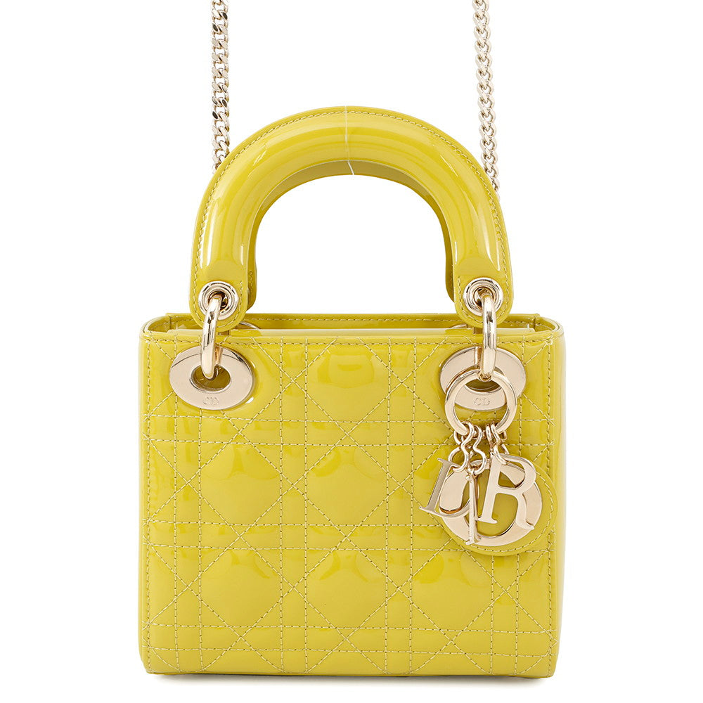 Dior Lady Dior 2Way Handbag LimeGreenM0505OWCB Patent Leather Size Mini