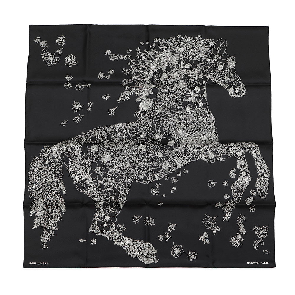 HERMES Carre 90 ROBE LEGERE Size 90 Black/White Silk100%