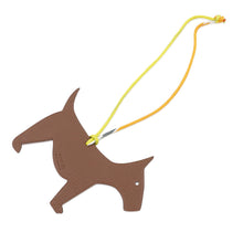 Load image into Gallery viewer, HERMES Petit Ash Bag Charm Dog Magnolia/Brown Taurillon Clemence Chevre
