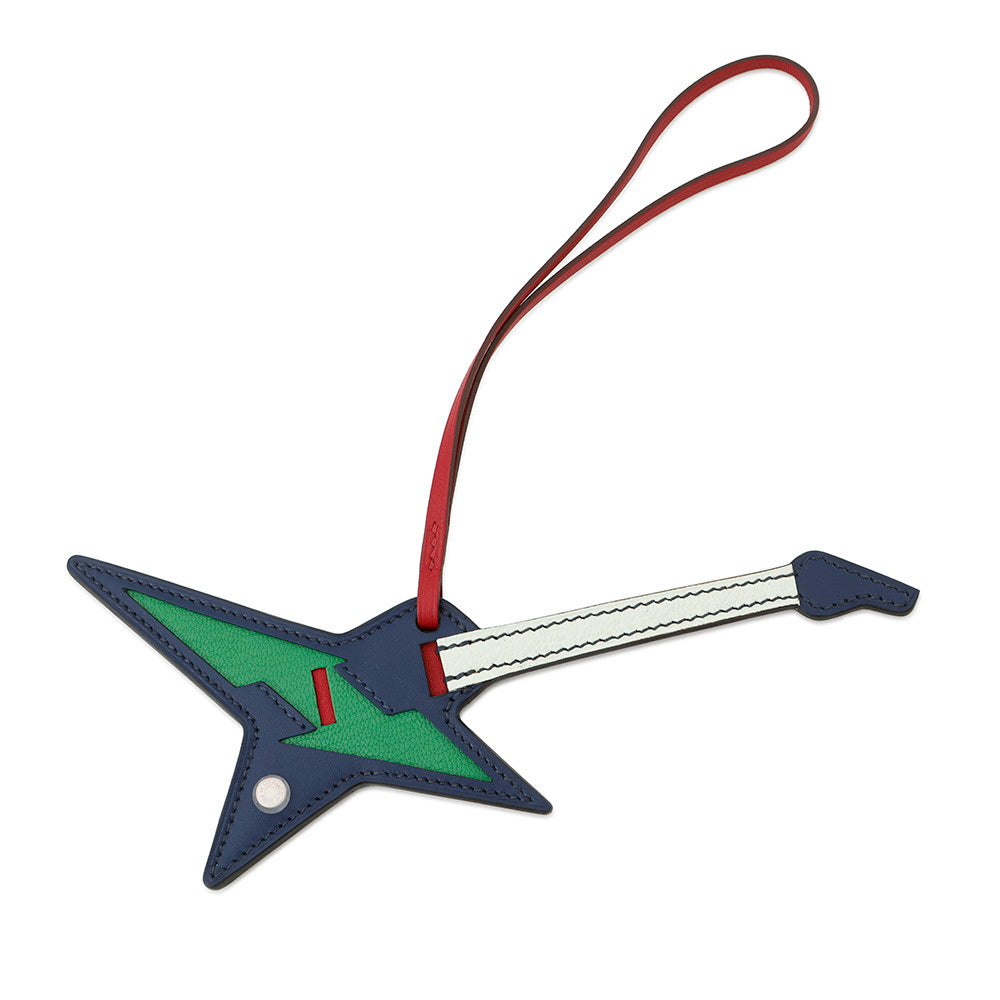 HERMES Bag Charm Padlock Guitar Blue Saphir/Bamboo/Vert Fizz/Rouge Piment Tadelakt Leather Chevre Shamquila
