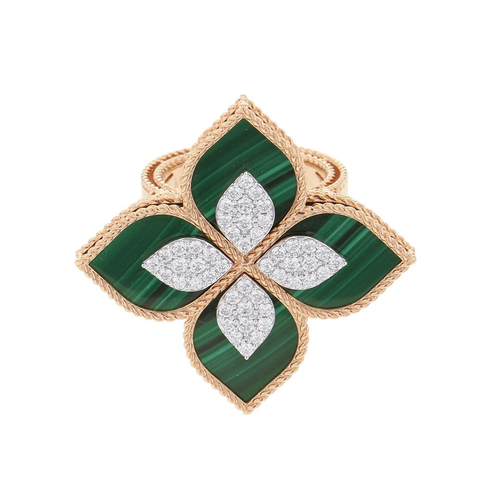 Roberto Coin Princess Floral Malachite Ring Size Approximately 11号 LargeADV888RI1838_01 18K Pink Gold