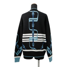 将图像加载到图库查看器中，HERMES MORS A JOUETS Horse Bit Knit Cardigan Size 36 Blue/Black Wool 100%
