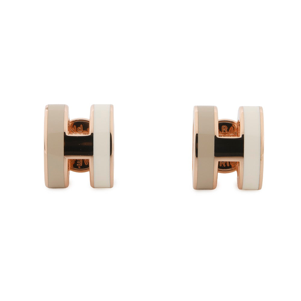 HERMES Pop Ash Bicolor Earrings Size Mini White/Marron glacé Metal Lacquer