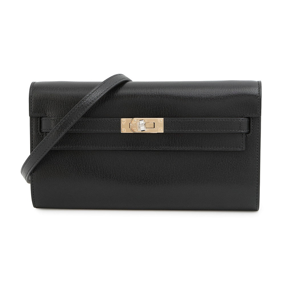 HERMES Kelly wallet long to go Black Chevre Shamqila