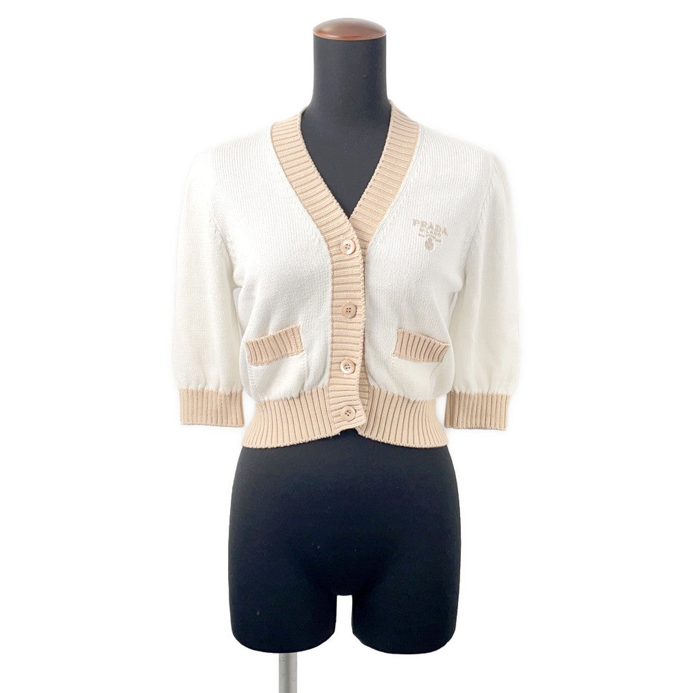 PRADA Cropped Cotton Cardigan Size 36 Beige/WhiteP25I04 Cotton100%