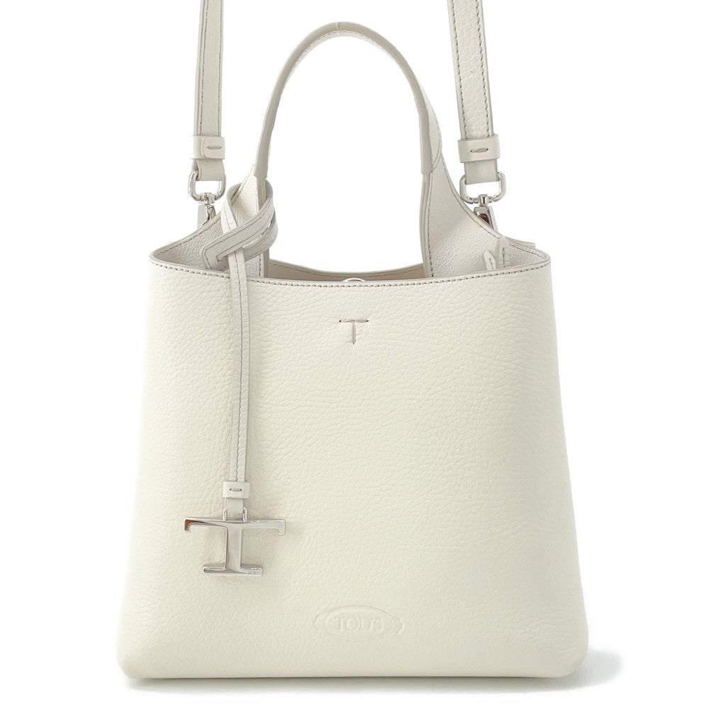 TOD’S Timeless 2-Way Tote Bag White Leather Size Mini