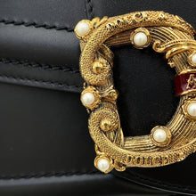 将图像加载到图库查看器中，DOLCE&amp;GABBANA DG Amore 2-way Handbag Black Calf Leather Faux Pearl
