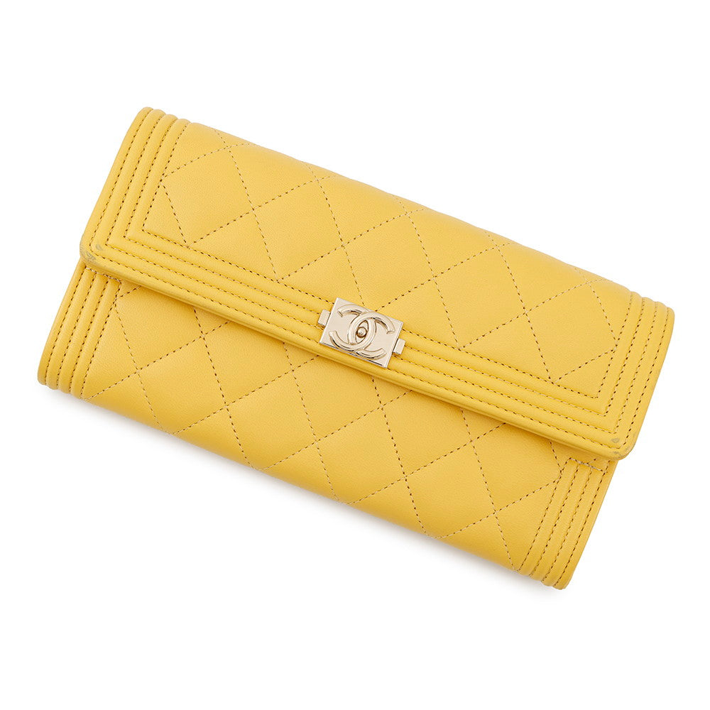 CHANEL Boy Chanel Long Wallet YellowA80286 Lambskin
